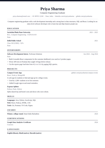 Classic resume template example