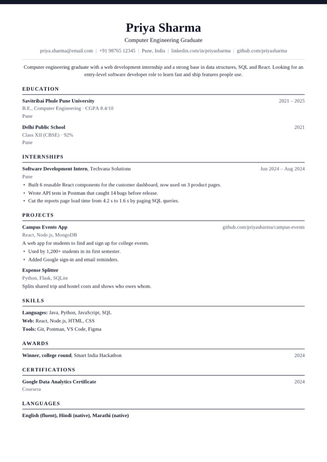 Classic resume template preview