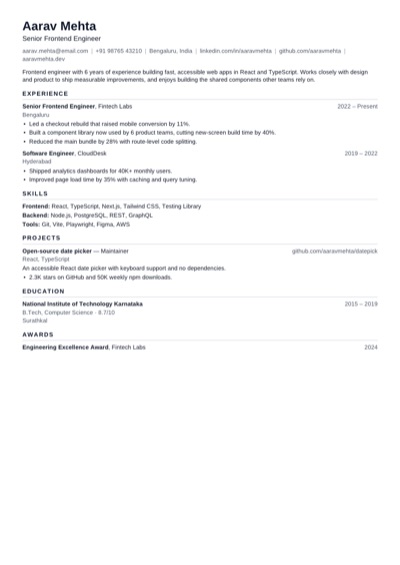 Compact resume template example