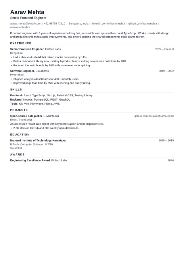 Compact resume template preview