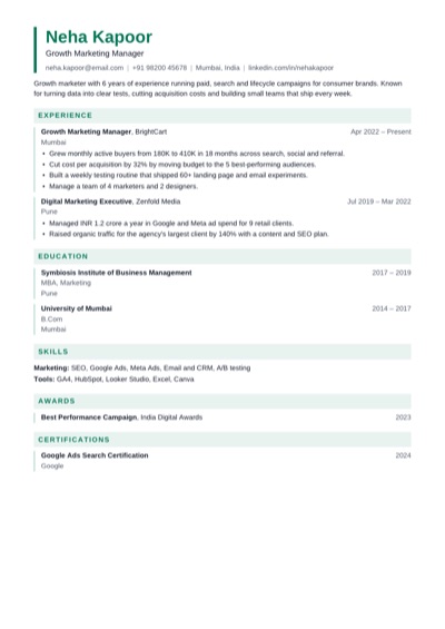 Editorial resume template example