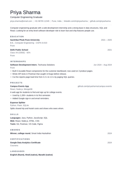 Minimal resume template example