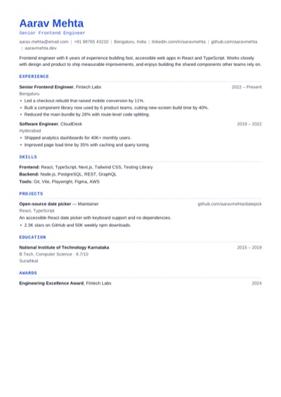 Technical resume template example