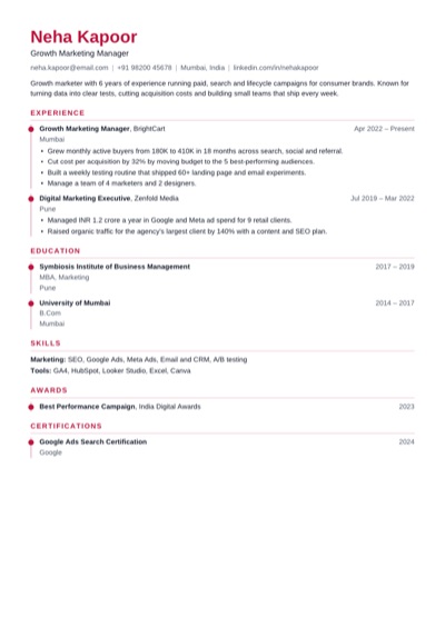 Timeline resume template example
